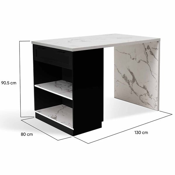 ID MARKET - Ilot central mange debout 4 personnes VITO 130 cm noir et plateau effet marbre ALASKA - large