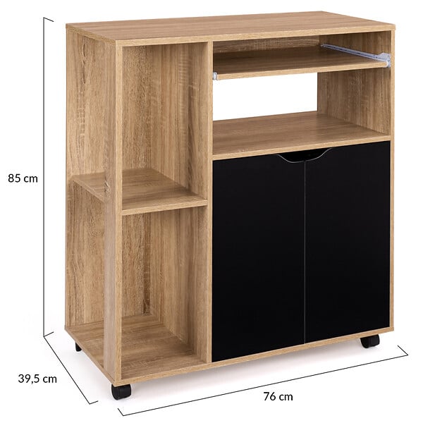 ID MARKET - Desserte de cuisine COSI bois façon hêtre et portes noires L.76 CM - large