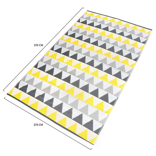ID MARKET - Tapis extérieur SARI triangles gris et jaune 270 x 370 CM - large
