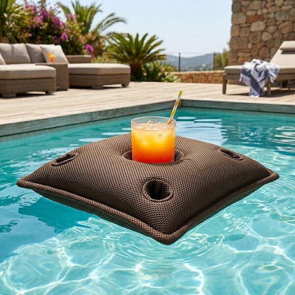 SOO  SANTAI - Soo Santaï Coussin bar piscine flottant avec porte-verres 75 × 75 × 25 cm extérieur SANS billes – Brun (PPF7575-5) - large