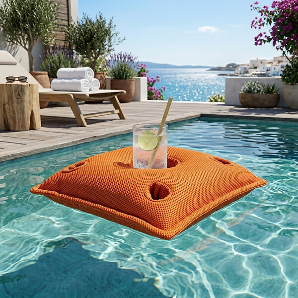 SOO  SANTAI - Coussin bar piscine flottant avec porte-verres 75 × 75 × 25 cm extérieur SANS billes – Orange (PPF7575-6) - large