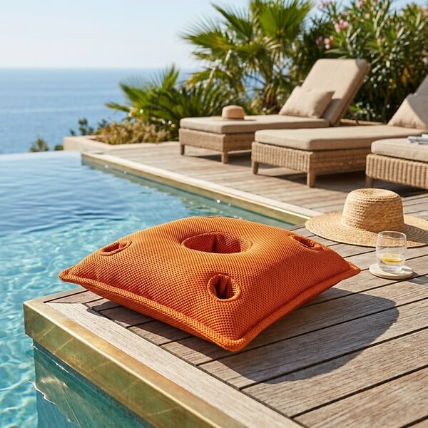 SOO  SANTAI - Coussin bar piscine flottant avec porte-verres 75 × 75 × 25 cm extérieur SANS billes – Orange (PPF7575-6) - large