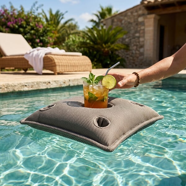SOO  SANTAI - Coussin bar piscine flottant avec porte-verres 75 × 75 × 25 cm extérieur SANS billes – Gris (PP757525-1) - large