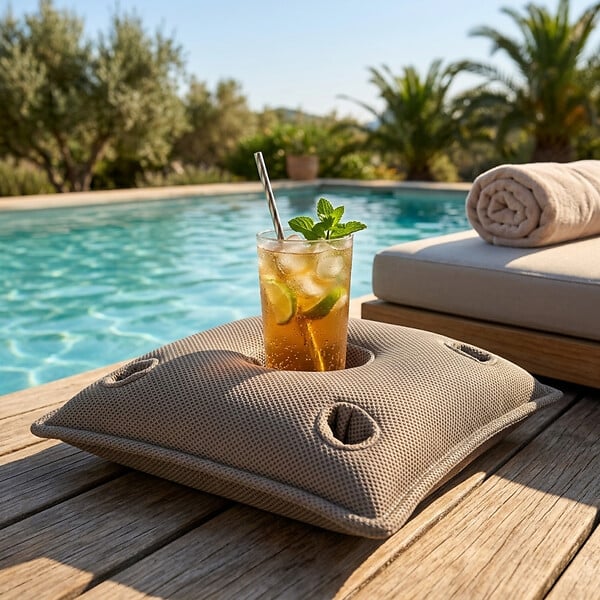 SOO  SANTAI - Coussin bar piscine flottant avec porte-verres 75 × 75 × 25 cm extérieur SANS billes – Gris (PP757525-1) - large