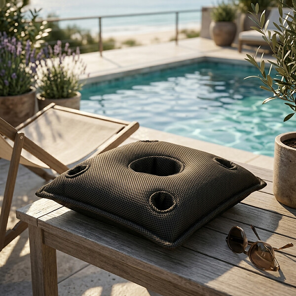 SOO  SANTAI - Coussin bar piscine flottant avec porte-verres 75 × 75 × 25 cm extérieur SANS billes – Noir (PPF7575-7) - large