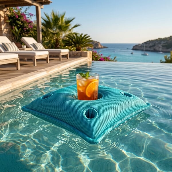 SOO  SANTAI - Coussin bar piscine flottant avec porte-verres 75 × 75 × 25 cm extérieur SANS billes – Bleu (PPF7575-4) - large