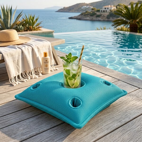 SOO  SANTAI - Coussin bar piscine flottant avec porte-verres 75 × 75 × 25 cm extérieur SANS billes – Bleu (PPF7575-4) - large
