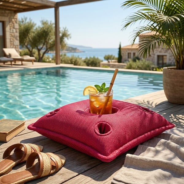 SOO  SANTAI - Coussin bar piscine flottant avec porte-verres 75 × 75 × 25 cm extérieur SANS billes – Rose (PPF7575-3) - large