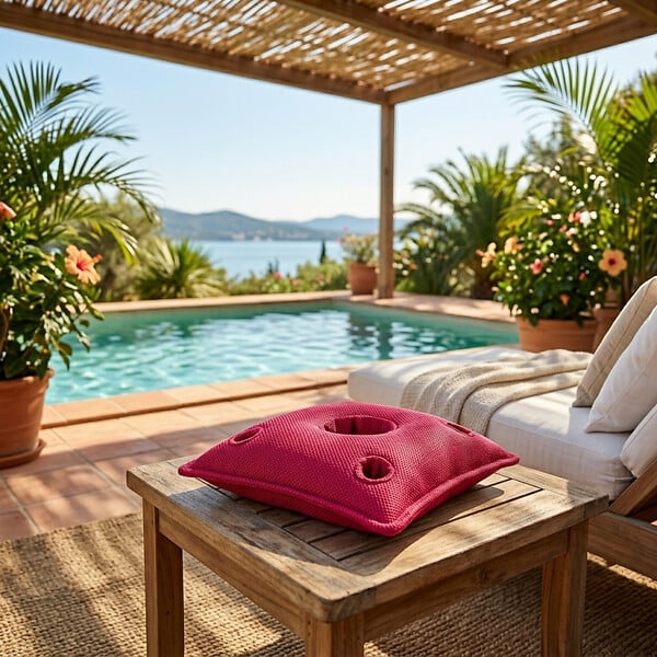 SOO  SANTAI - Coussin bar piscine flottant avec porte-verres 75 × 75 × 25 cm extérieur SANS billes – Rose (PPF7575-3) - large