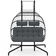 ID MARKET - Fauteuil oeuf suspendu ajouré 2 places effet rotin gris avec coussin gris - vignette