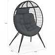 ID MARKET - Fauteuil oeuf sur pied ajouré gris effet rotin avec coussin gris - vignette