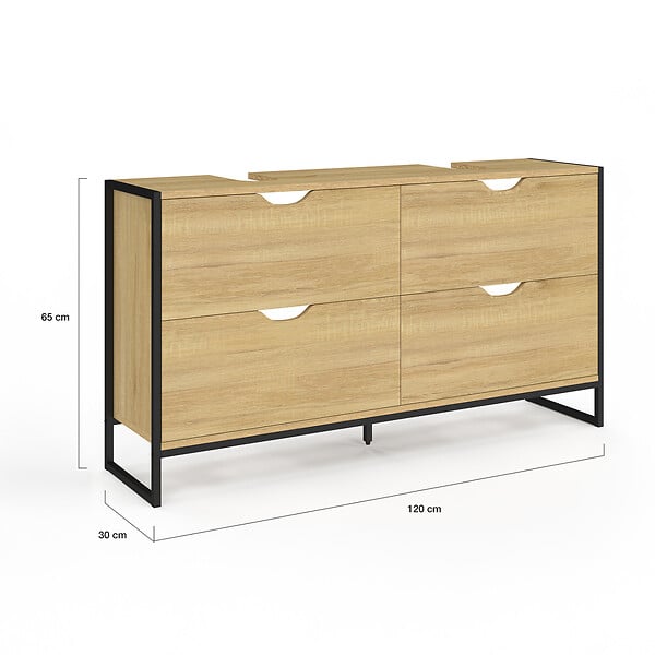 ID MARKET - Meuble double vasque salle de bain DETROIT 4 tiroirs design industriel - large