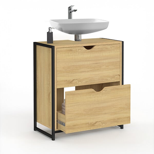 ID MARKET - Meuble sous lavabo salle de bain 2 tiroirs DETROIT design industriel - large