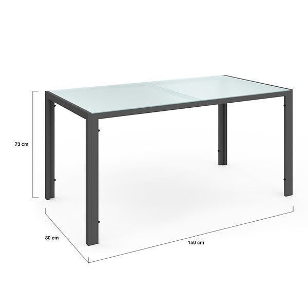 ID MARKET - Salon de jardin MADRID table 150 CM et 6 chaises empilables gris anthracite plateau clair - large