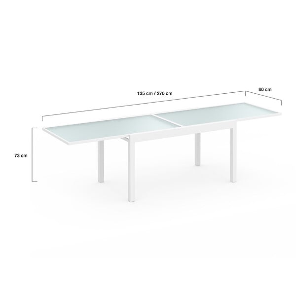 ID MARKET - Salon de jardin MADRID table extensible 135-270 CM et 12 chaises empilables blanc et beige - large