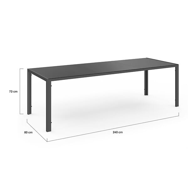 ID MARKET - Salon de jardin MADRID table 240 CM et 10 chaises empilables gris anthracite - large