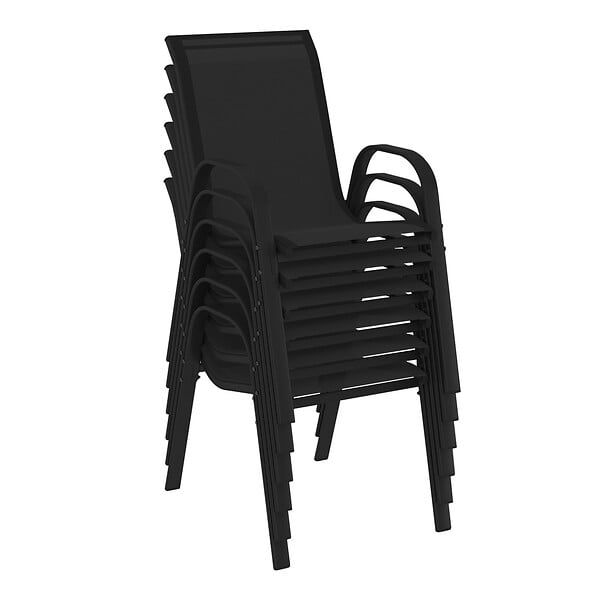 ID MARKET - Salon de jardin MADRID table extensible 135-270 CM et 12 chaises empilables noir - large