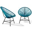 ID MARKET - Salon de jardin IZMIR table et 2 fauteuils oeuf cordage bleu canard - vignette