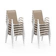ID MARKET - Salon de jardin NOUMEA table extensible 135/270 CM plateau verre trempé effet bois et 12 chaises empilables blanc et bois - vignette