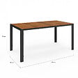 ID MARKET - Salon de jardin NOUMEA table 150 cm plateau verre trempé effet bois et 6 chaises empilables noir et bois - vignette