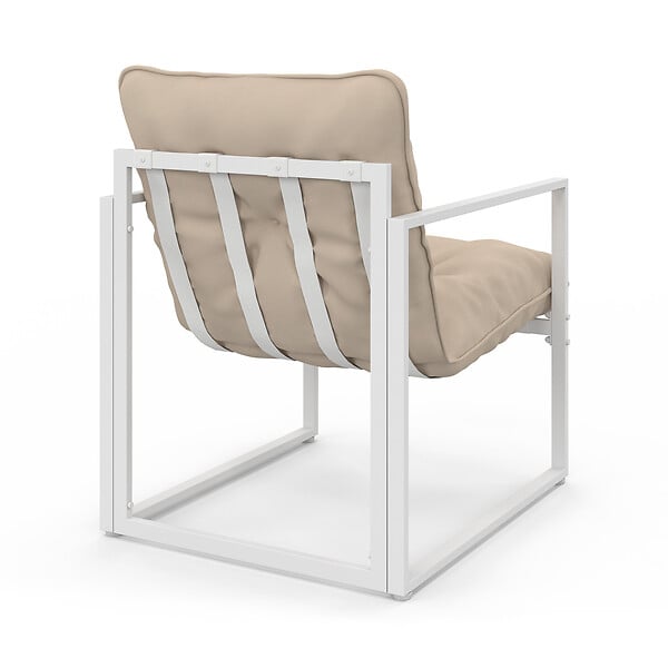 ID MARKET - Salon de jardin bas NAIROBI 6 places en acier blanc et coussins beiges - large
