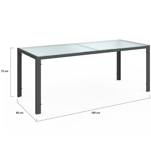 ID MARKET - Salon de jardin MADRID table 190 CM et 8 chaises empilables gris anthracite plateau transparent - large