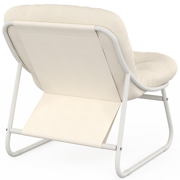 ID MARKET - Salon de jardin bas ARONA 4 places en acier blanc et coussins beiges avec canapé, fauteuils et table - large