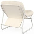 ID MARKET - Salon de jardin bas ARONA 4 places en acier blanc et coussins beiges avec canapé, fauteuils et table - vignette