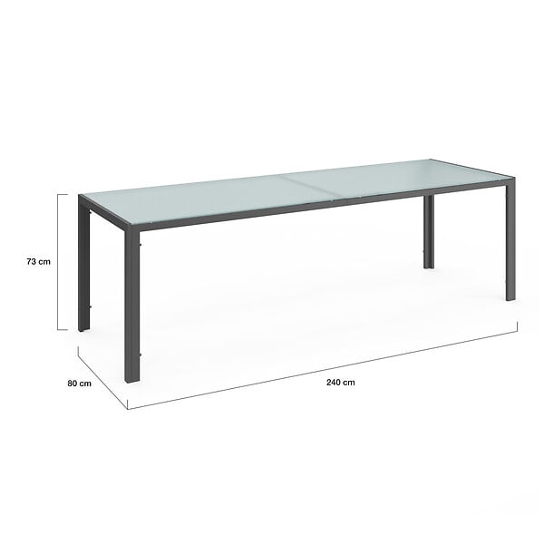 ID MARKET - Salon de jardin MADRID table 240 CM et 10 chaises empilables gris anthracite plateau clair - large