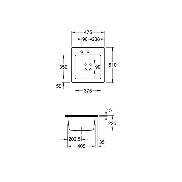 VILLEROY ET BOCH - Evier 1 bac sans egouttoir  Subway Pure XS 47,5 x 51 cm Blanc - large