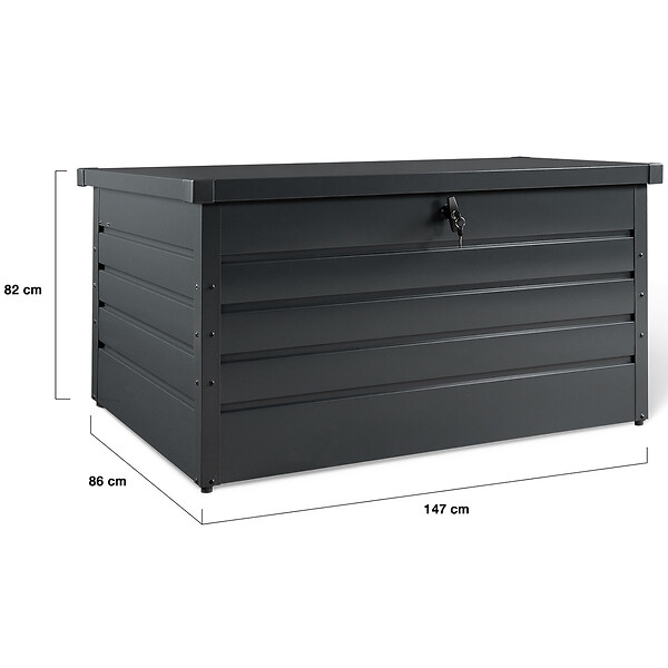ID MARKET - Coffre de rangement métal verrouillable gris anthracite pour jardin 810L - large