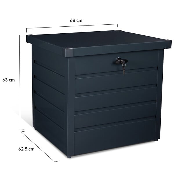ID MARKET - Coffre de rangement métal verrouillable gris anthracite pour jardin 200L 68x62,5x63 cm - large