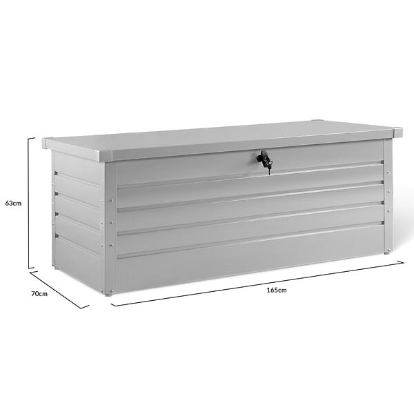 ID MARKET - Coffre de rangement métal verrouillable gris clair pour jardin 600L 165x70x63 cm - large