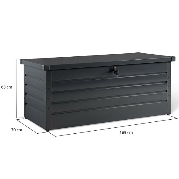 ID MARKET - Coffre de rangement métal verrouillable gris anthracite pour jardin 600L 165x70x63 cm - large