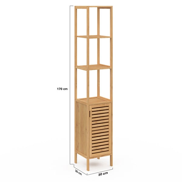 ID MARKET - Meuble colonne salle de bain bambou BEA 1 porte - large
