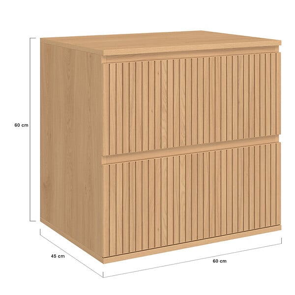 ID MARKET - Meuble sous vasque suspendu salle de bain VICTOR 2 tiroirs effet lattes - large
