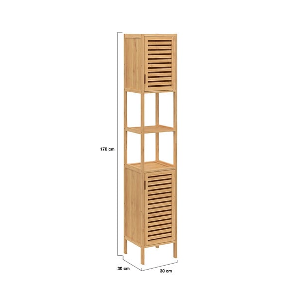 ID MARKET - Meuble colonne salle de bain bambou BEA 2 portes - large