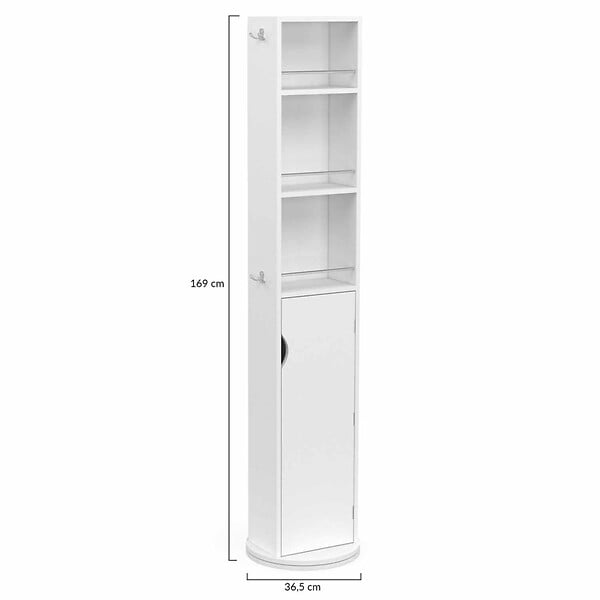 ID MARKET - Meuble colonne pivotante de salle de bain avec miroir, placard et étagères blanc ELIA - large
