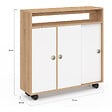 ID MARKET - Armoire d'appoint meuble de rangement à roulettes salle de bain TOMI structure hêtre plateau blanc - vignette
