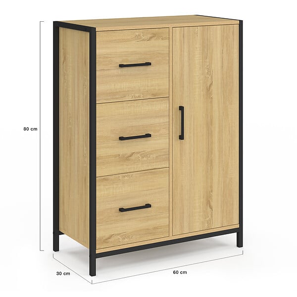 ID MARKET - Commode de rangement salle de bain DETROIT 3 tiroirs 1 placard design industriel - large