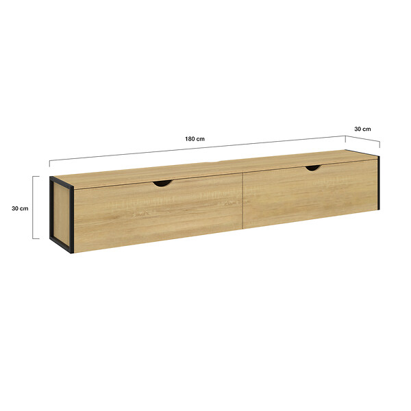 ID MARKET - Meuble TV 180 cm suspendu DETROIT 2 portes design industriel - large