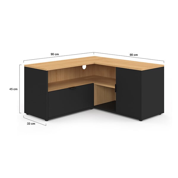 ID MARKET - Meuble TV 90 x 90 cm d'angle BALTAZAR façon hêtre et noir - large