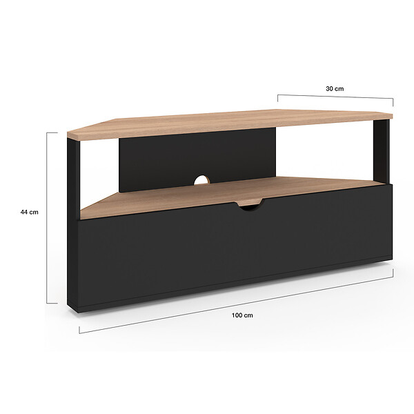 ID MARKET - Meuble TV 100 cm d'angle ELI bois façon hêtre et noir - large