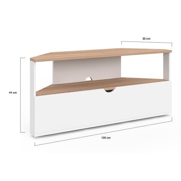 ID MARKET - Meuble TV 100 cm d'angle ELI bois façon hêtre et blanc - large