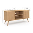 ID MARKET - Meuble TV 110 cm JULIETTE 2 portes lattes tasseau bois coloris chêne - vignette