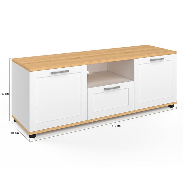 ID MARKET - Meuble TV 110 cm VITO avec tiroir et niche blanc et bois - large
