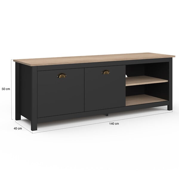 ID MARKET - Meuble TV 140 cm campagne ISIS bois et noir - large