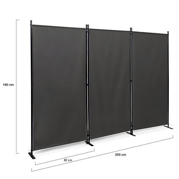 ID MARKET - Paravent intérieur et extérieur sur pieds 3 panneaux 250 x 180 cm gris anthracite séparateur store latéral - large