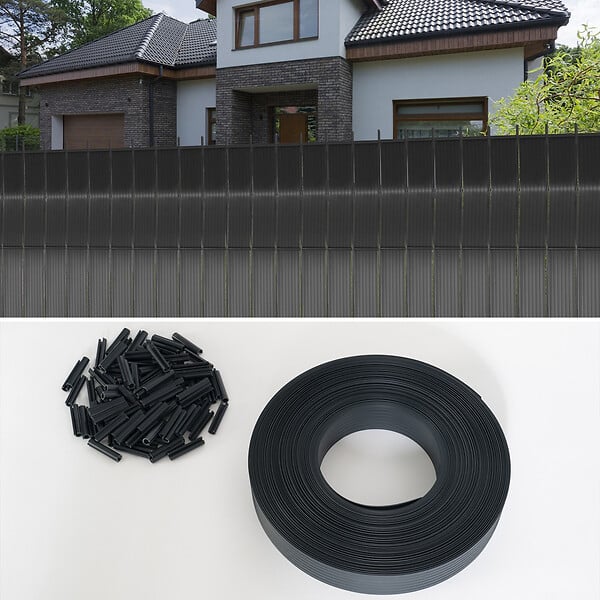 ID MARKET - Kit de lamelles occultantes PVC grises L.60 M pour panneau grillagé - large