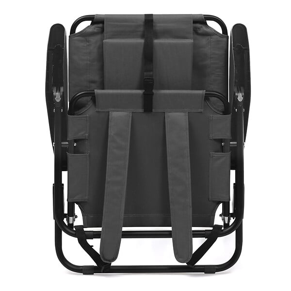 ID MARKET - Lot de 2 chaises de plage pliantes - fauteuils de jardin inclinables sac à dos gris anthracite et toile grise - large